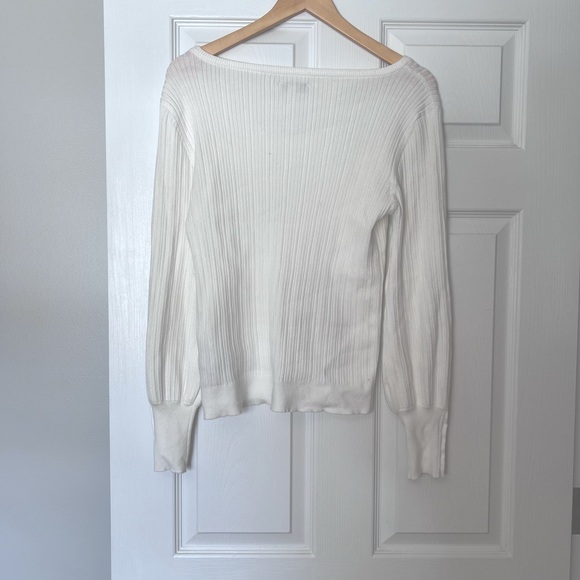 NWOT B.Young white ribbed sweater w/balloon sleeves & button cuffs - size large - Picture 2 of 4